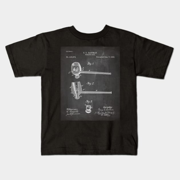 Smoking Pipe Patent - Pipe Smoker Tobacco Art - Black Chalkboard Kids T-Shirt by patentpress